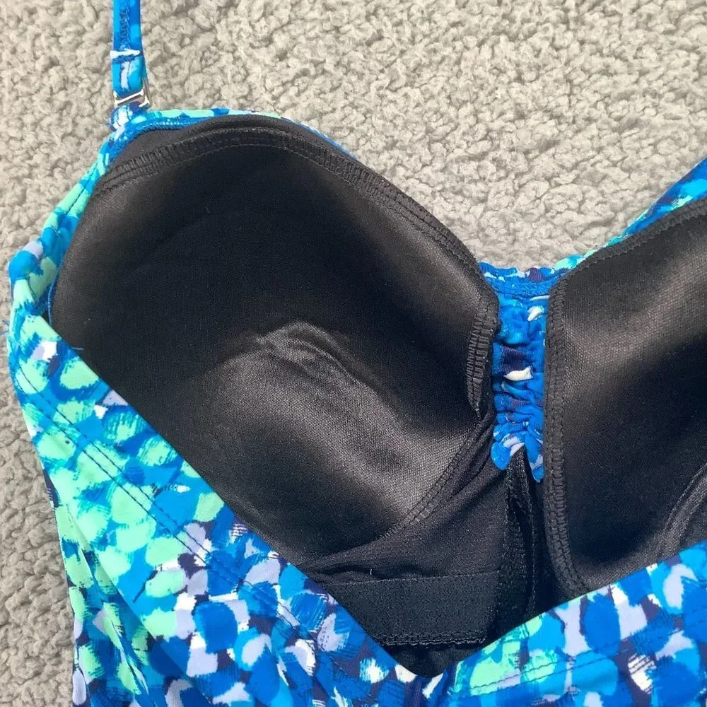 Jantzen One Piece Swimsuit Womens XL Blue Padded Halter Tropical‎ Watercolor